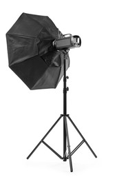 Photo of Professional light reflector isolated on white. Photographer's equipment