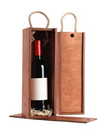 Wooden gift boxes with wine isolated on white