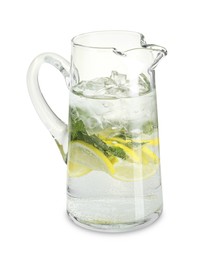 Photo of Refreshing lemonade with mint in jug isolated on white