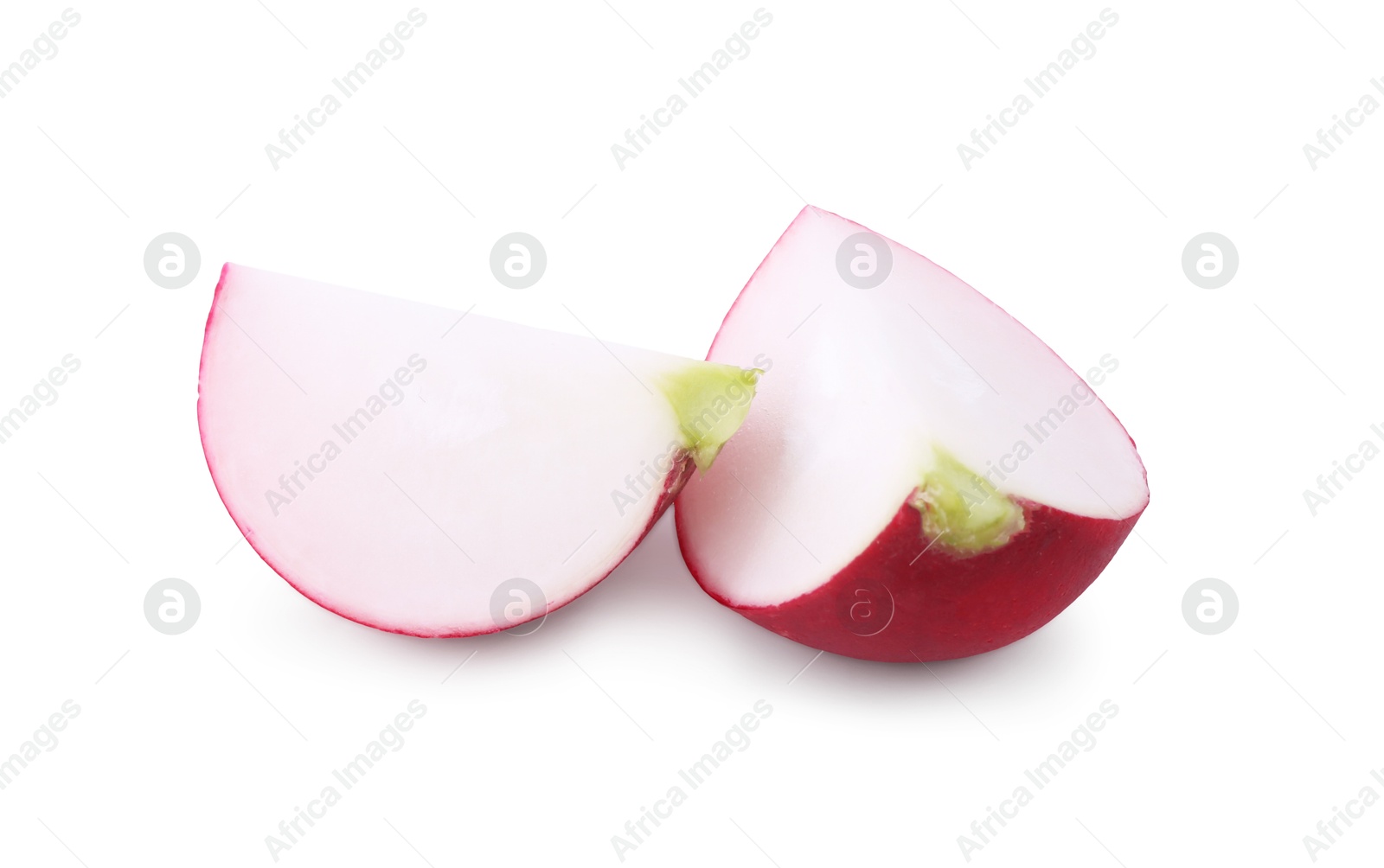 Photo of Slices of fresh ripe radish isolated on white