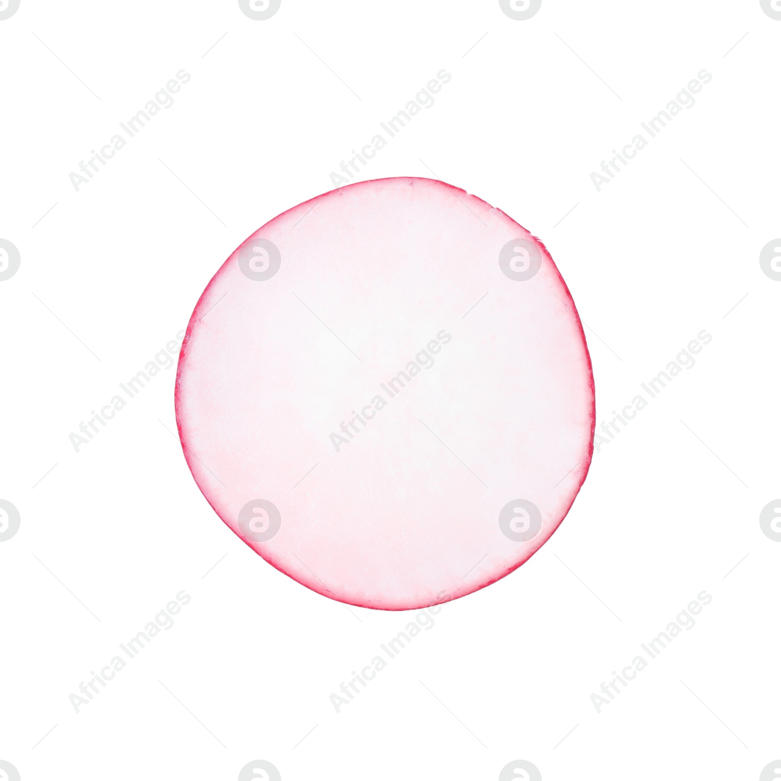 Photo of Slice of fresh ripe radish isolated on white, top view