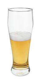 Photo of Half full glass of beer isolated on white