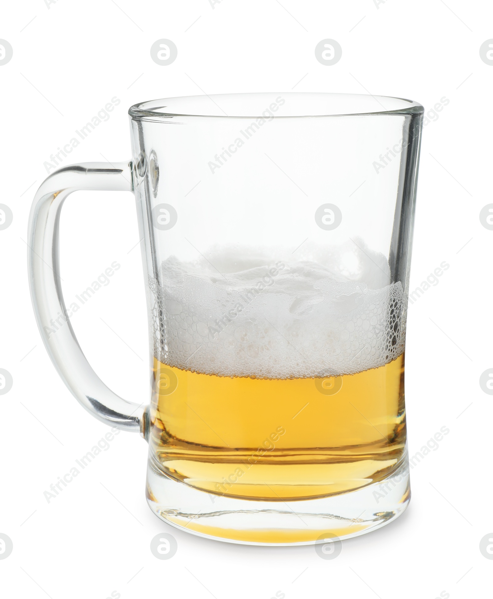 Photo of Half full mug of beer isolated on white