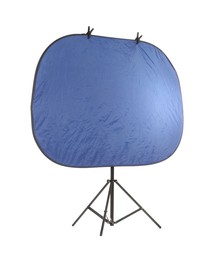 Photo of Stand with reflector isolated on white. Photo studio equipment