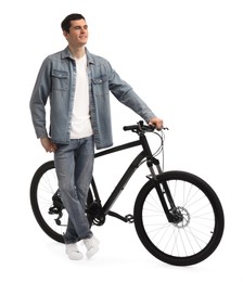 Photo of Smiling man with bicycle isolated on white