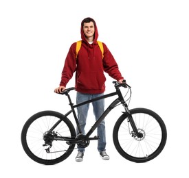 Photo of Smiling man with bicycle isolated on white