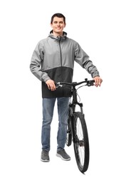 Photo of Smiling man with bicycle isolated on white