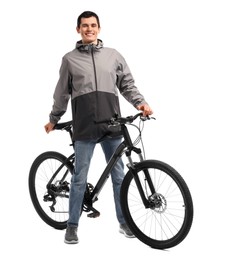 Photo of Smiling man with bicycle isolated on white