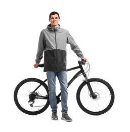 Photo of Smiling man with bicycle isolated on white