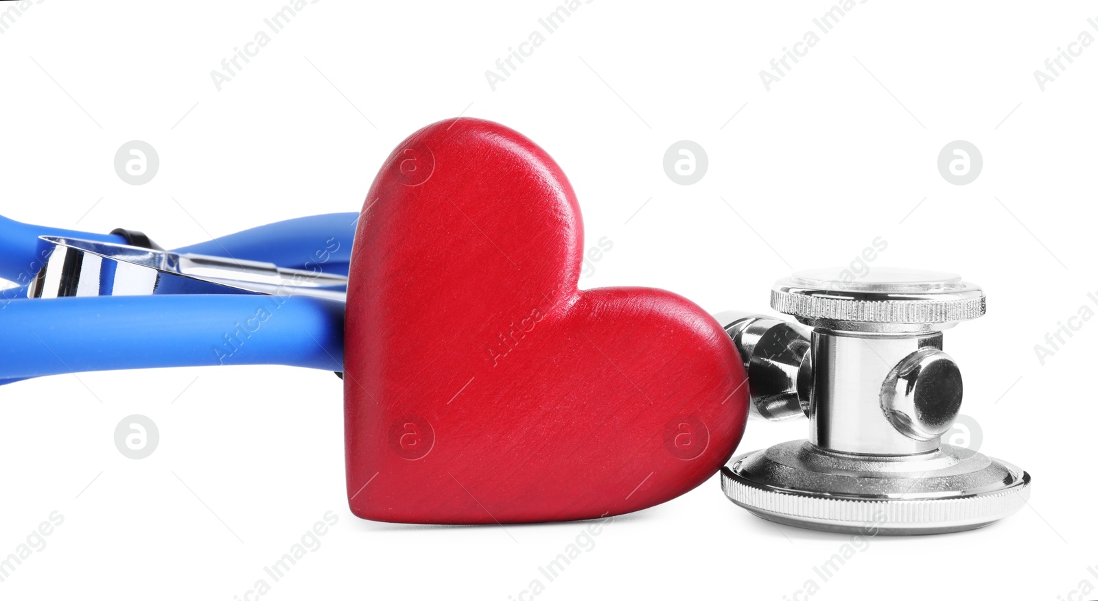 Photo of Stethoscope and red heart isolated on white