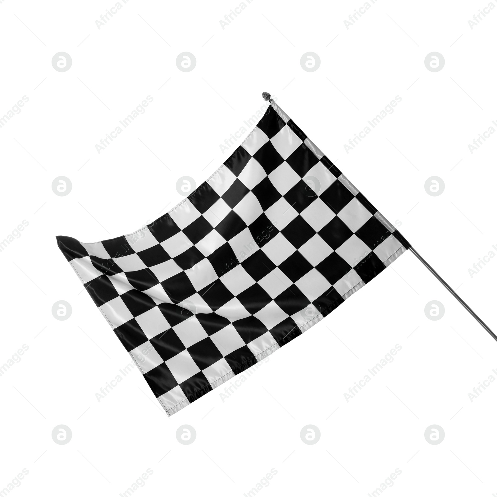 Photo of One checkered finish flag isolated on white