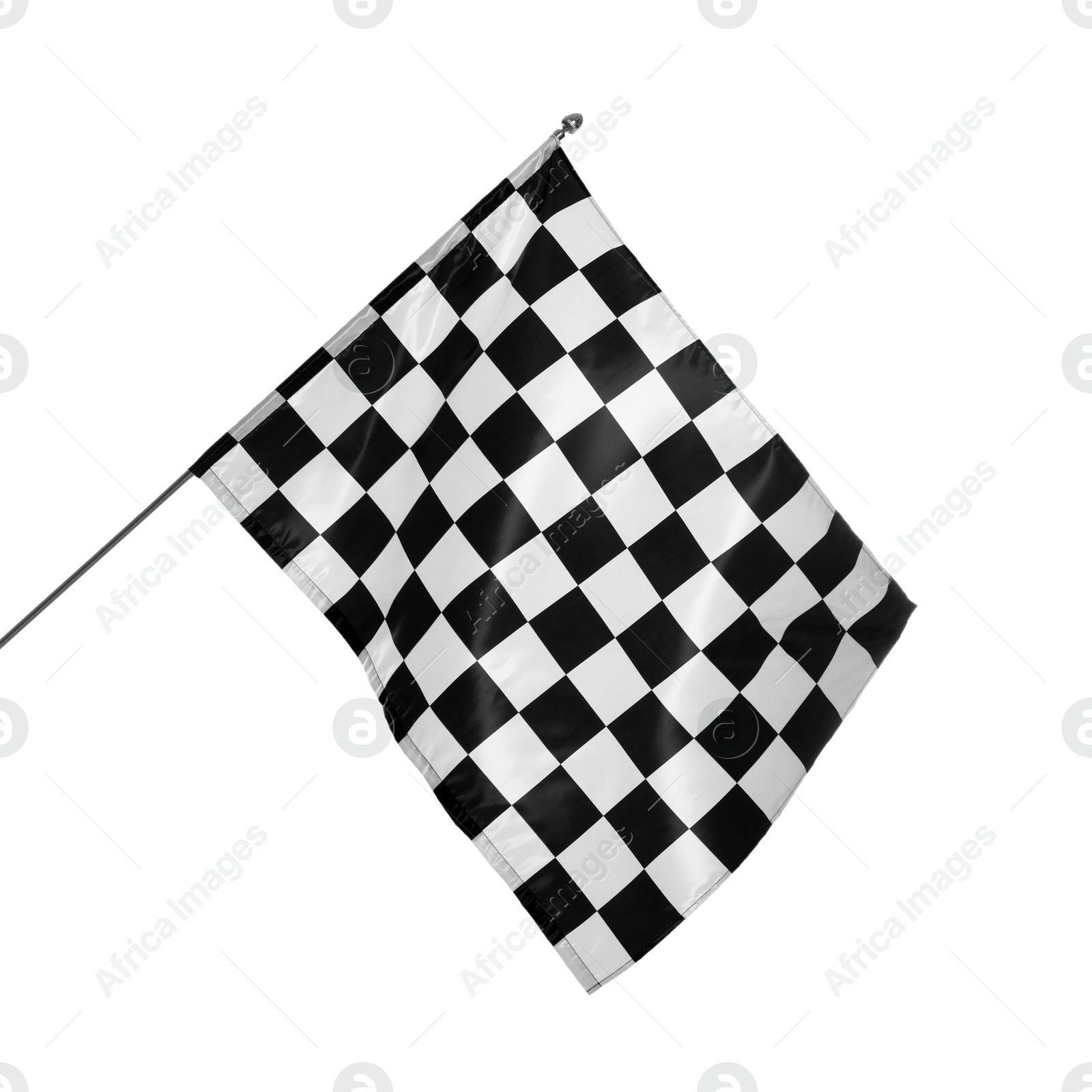 Photo of One checkered finish flag isolated on white