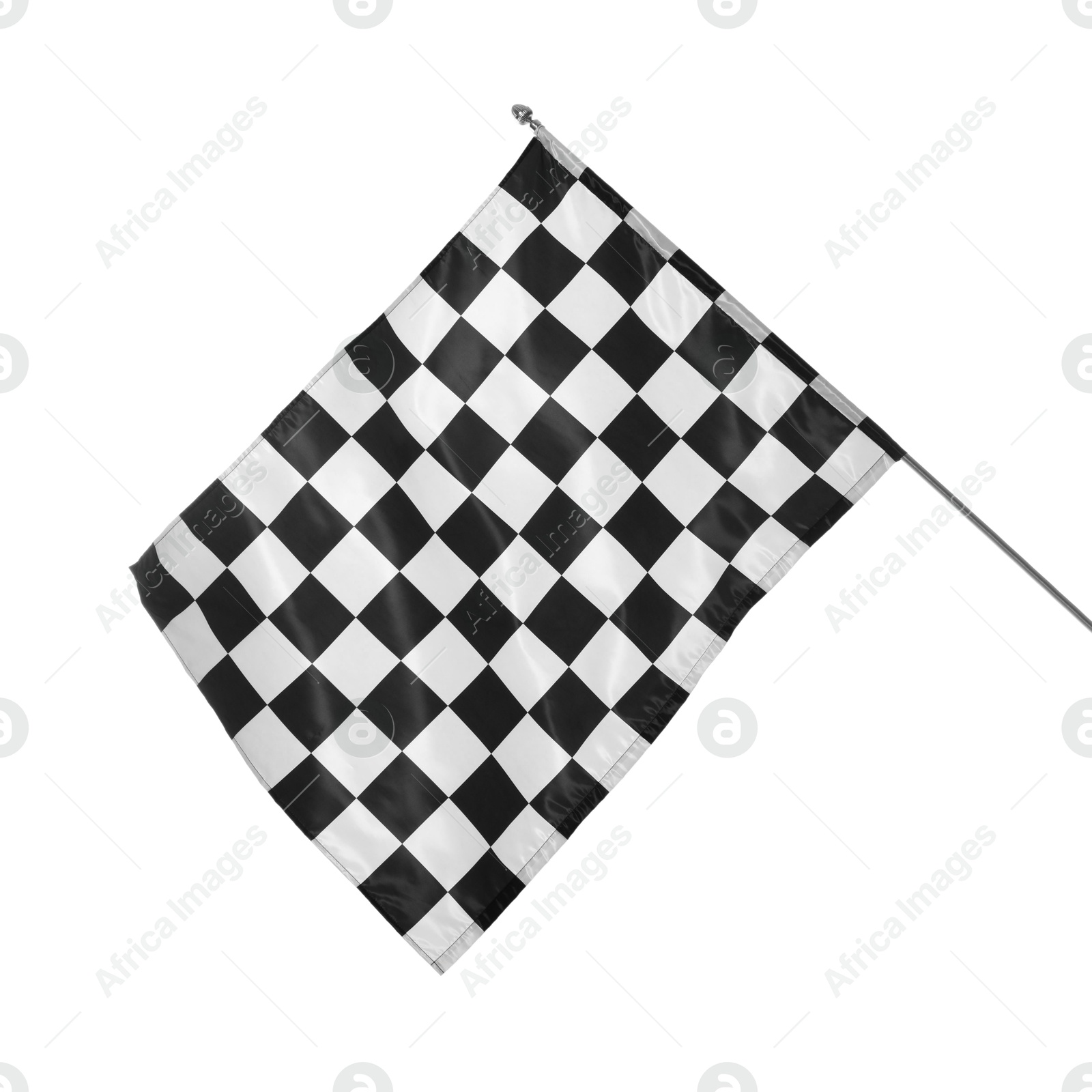 Photo of One checkered finish flag isolated on white