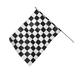 One checkered finish flag isolated on white