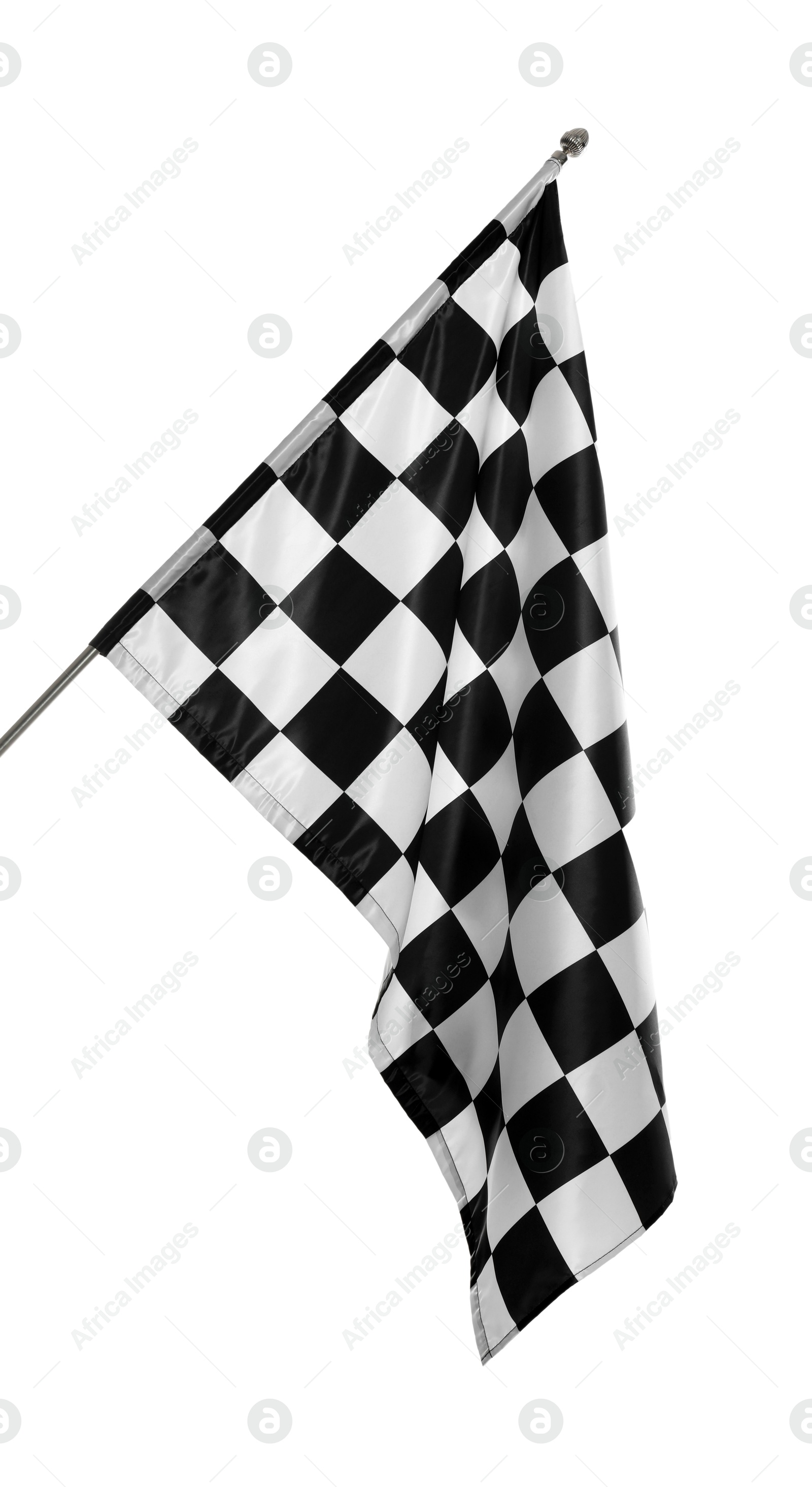 Photo of One checkered finish flag isolated on white