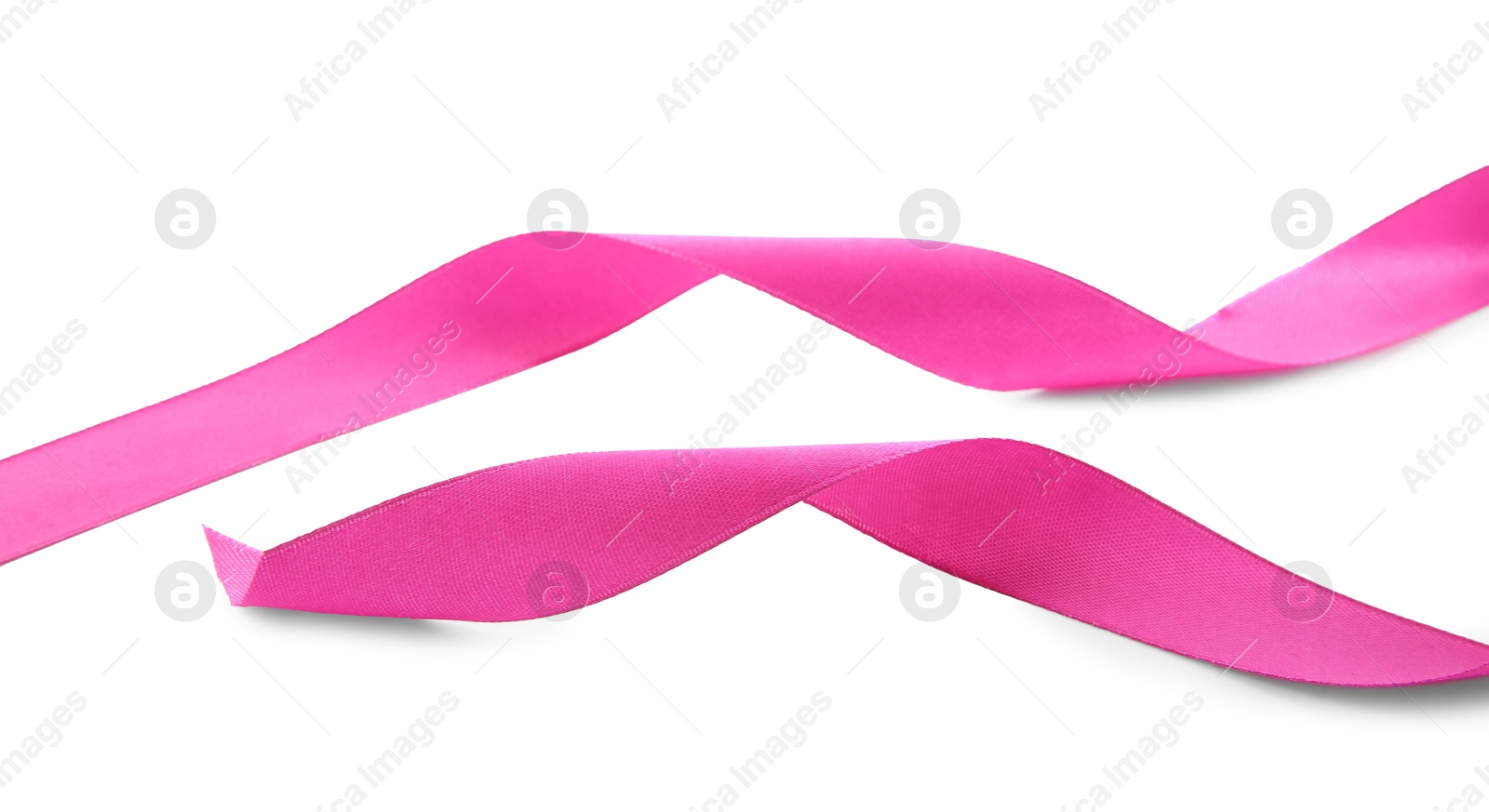 Photo of One beautiful bright pink ribbon isolated on white