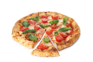 Photo of One delicious Margherita pizza isolated on white