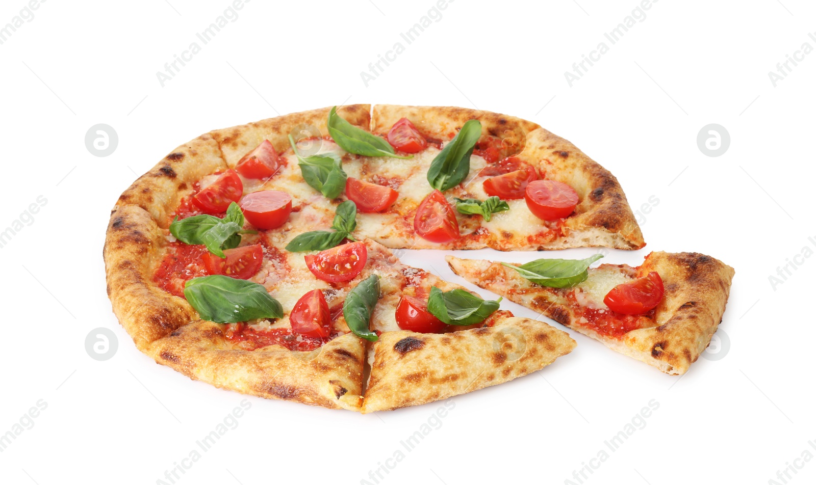 Photo of One delicious Margherita pizza isolated on white