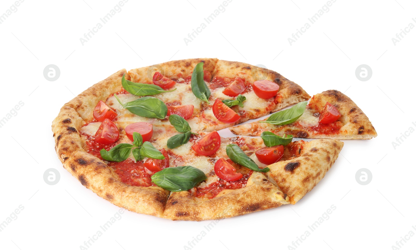 Photo of One delicious Margherita pizza isolated on white