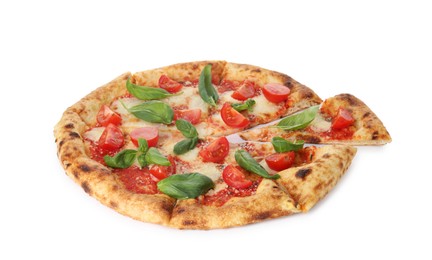 One delicious Margherita pizza isolated on white