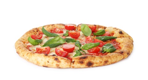 One delicious Margherita pizza isolated on white