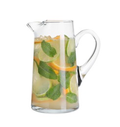 Freshly made lemonade with oranges, lime and mint isolated on white