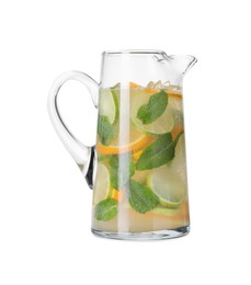 Freshly made lemonade with oranges, lime and mint isolated on white