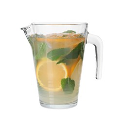 Freshly made lemonade with oranges and mint isolated on white