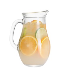 Photo of Freshly made lemonade with oranges and lime isolated on white