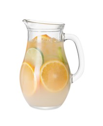 Photo of Freshly made lemonade with oranges and lime isolated on white