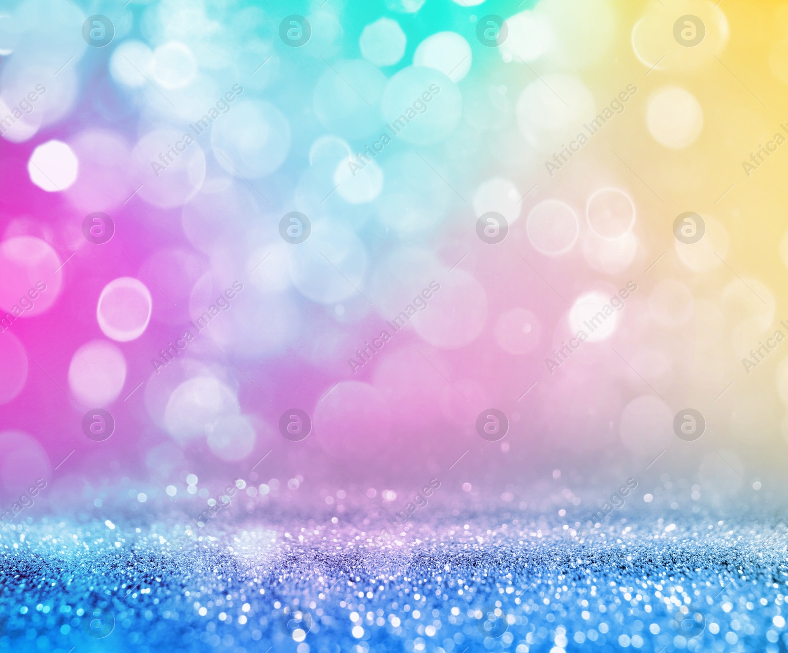 Image of Bright background with sparkling glitter and bokeh effect, closeup. Backdrop for party invitations or holiday cards