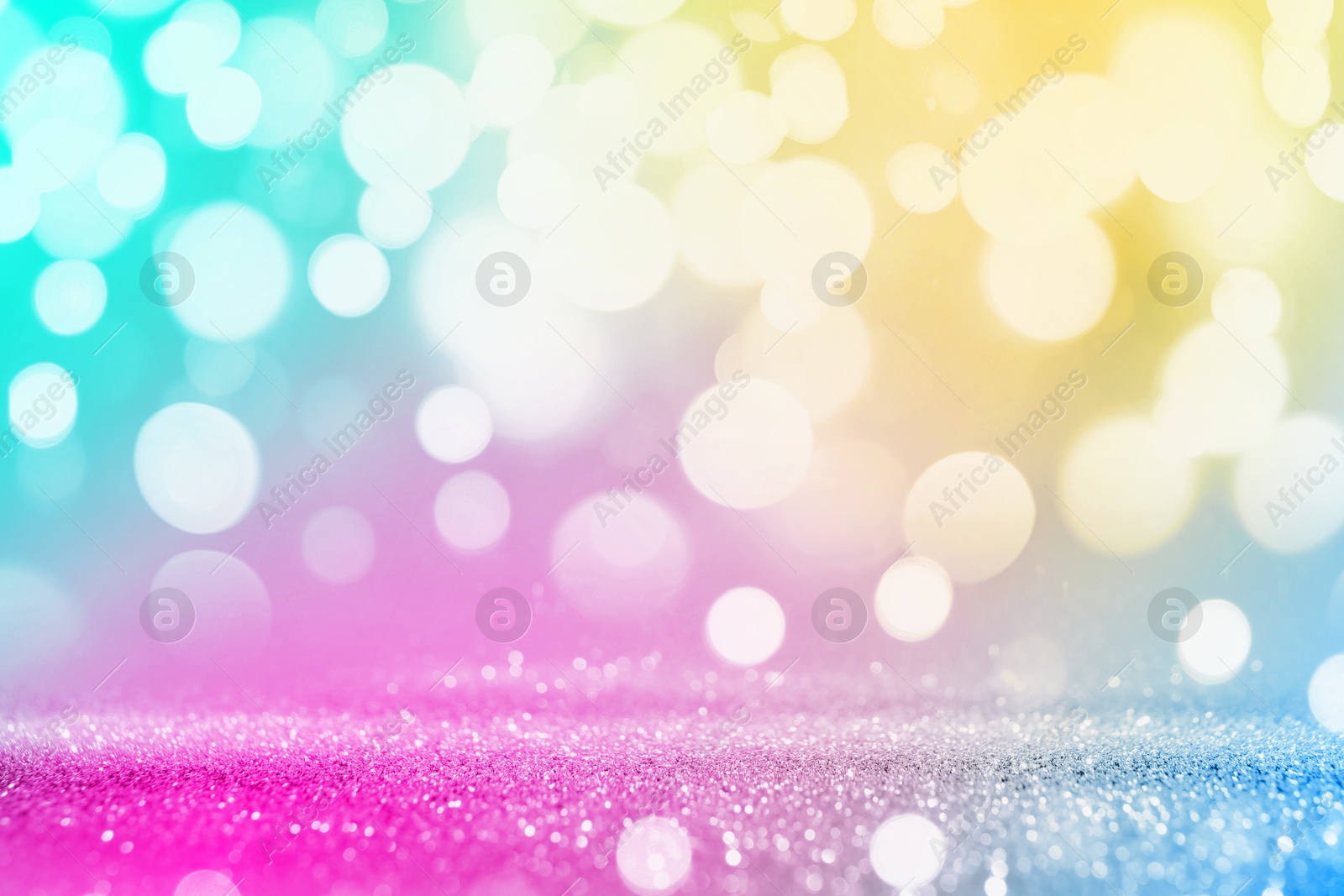 Image of Bright background with sparkling glitter and bokeh effect, closeup. Backdrop for party invitations or holiday cards