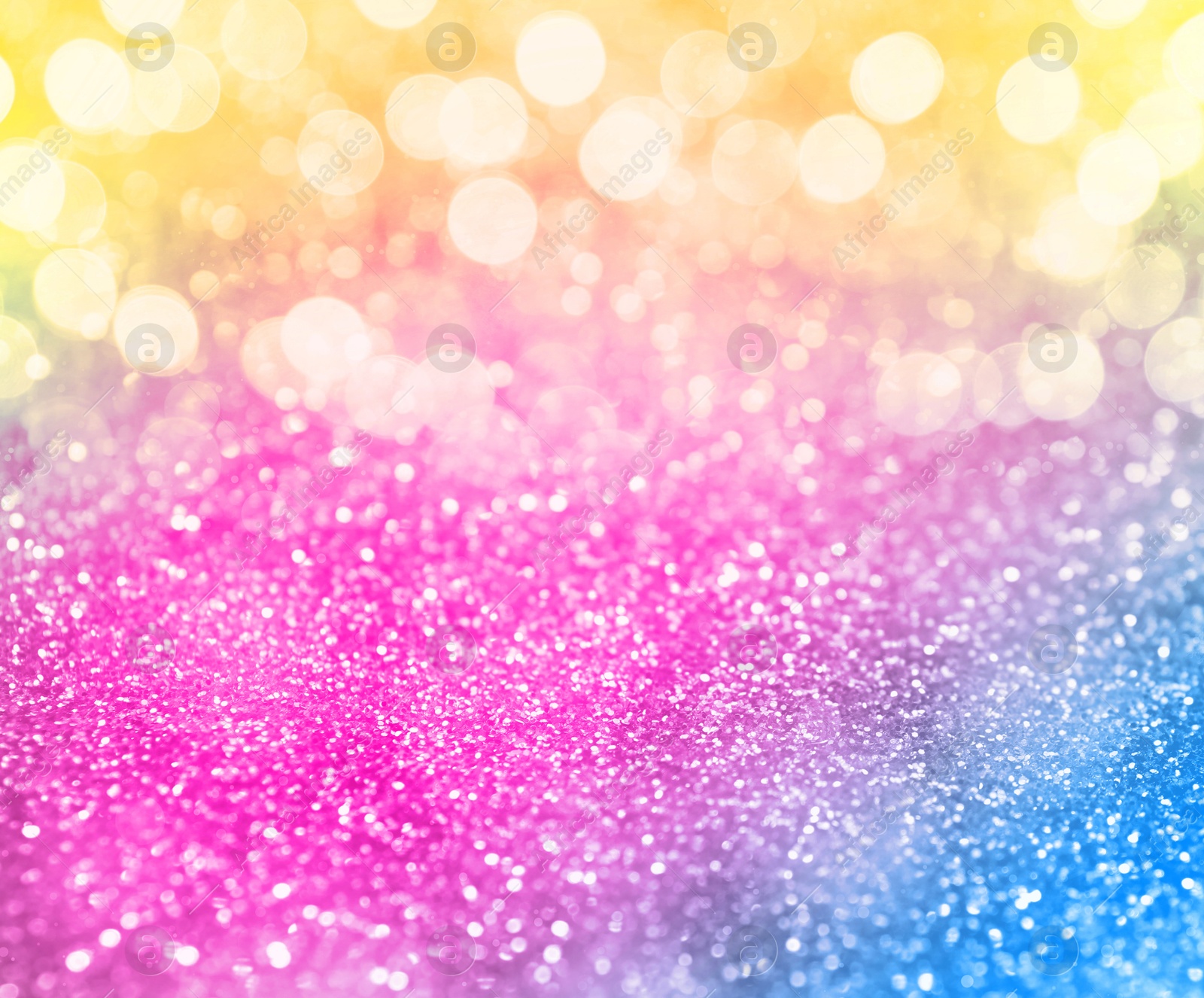 Image of Bright colorful sparkling glitter with bokeh effect, closeup. Background for party invitations or holiday cards