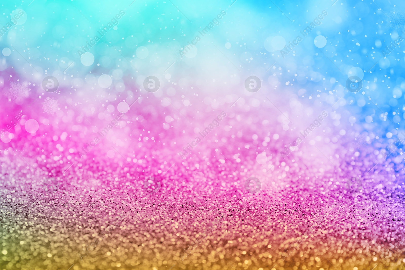 Image of Bright colorful sparkling glitter with bokeh effect, closeup. Background for party invitations or holiday cards