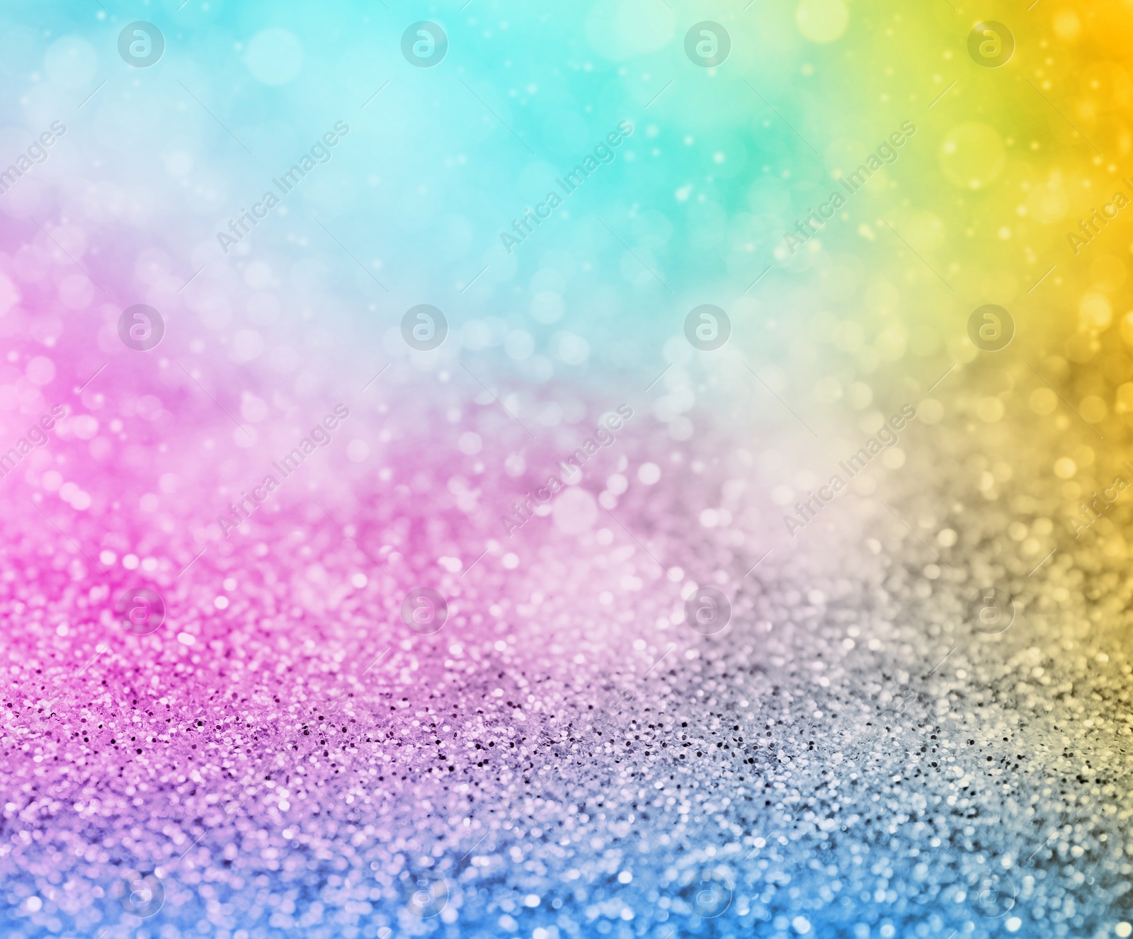 Image of Bright colorful sparkling glitter with bokeh effect, closeup. Background for party invitations or holiday cards