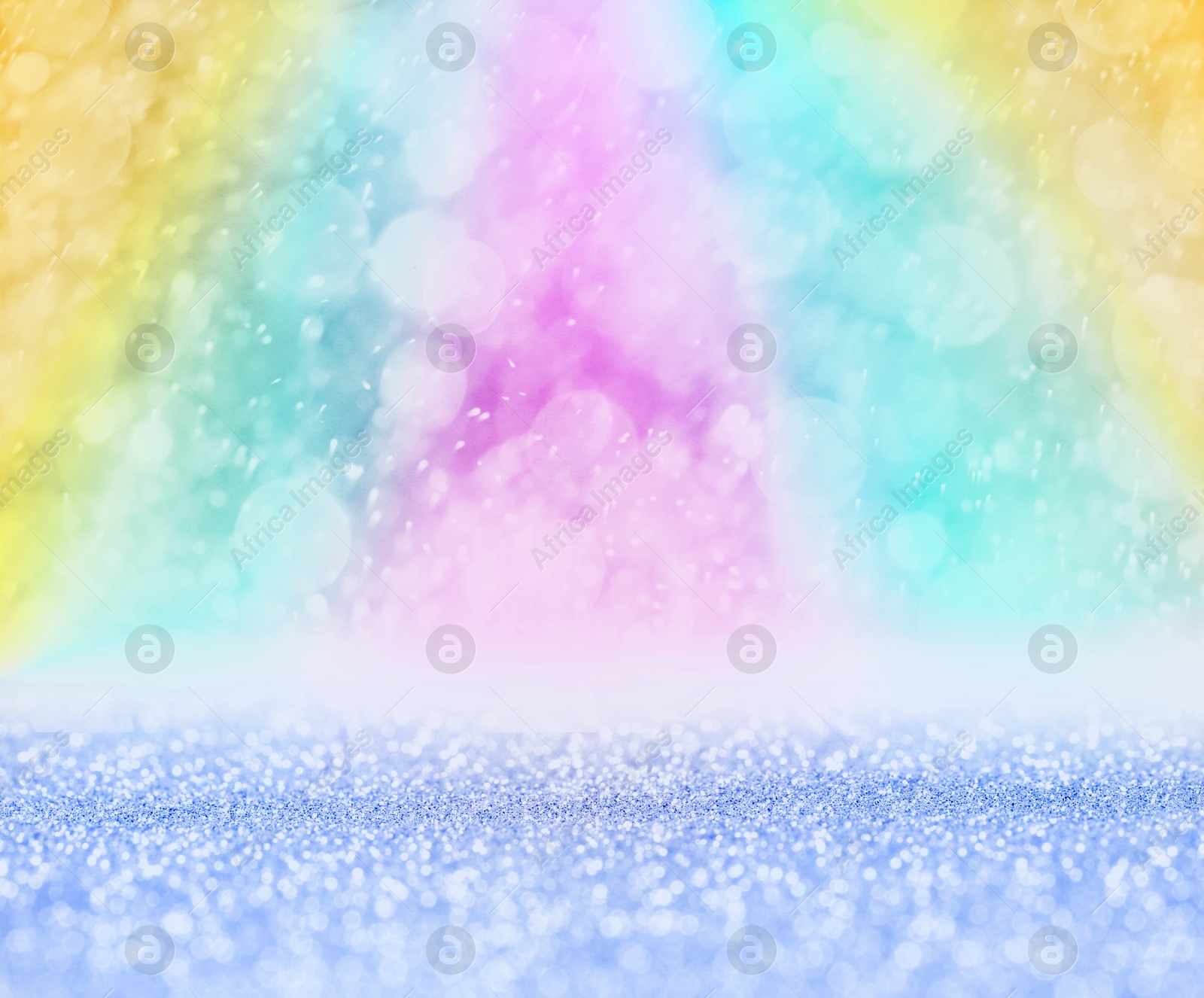 Image of Bright background with sparkling glitter and bokeh effect, closeup. Backdrop for party invitations or holiday cards