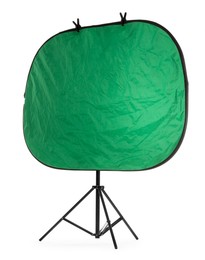 Photo of Stand with reflector isolated on white. Photo studio equipment