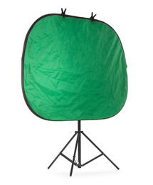 Photo of Stand with reflector isolated on white. Photo studio equipment