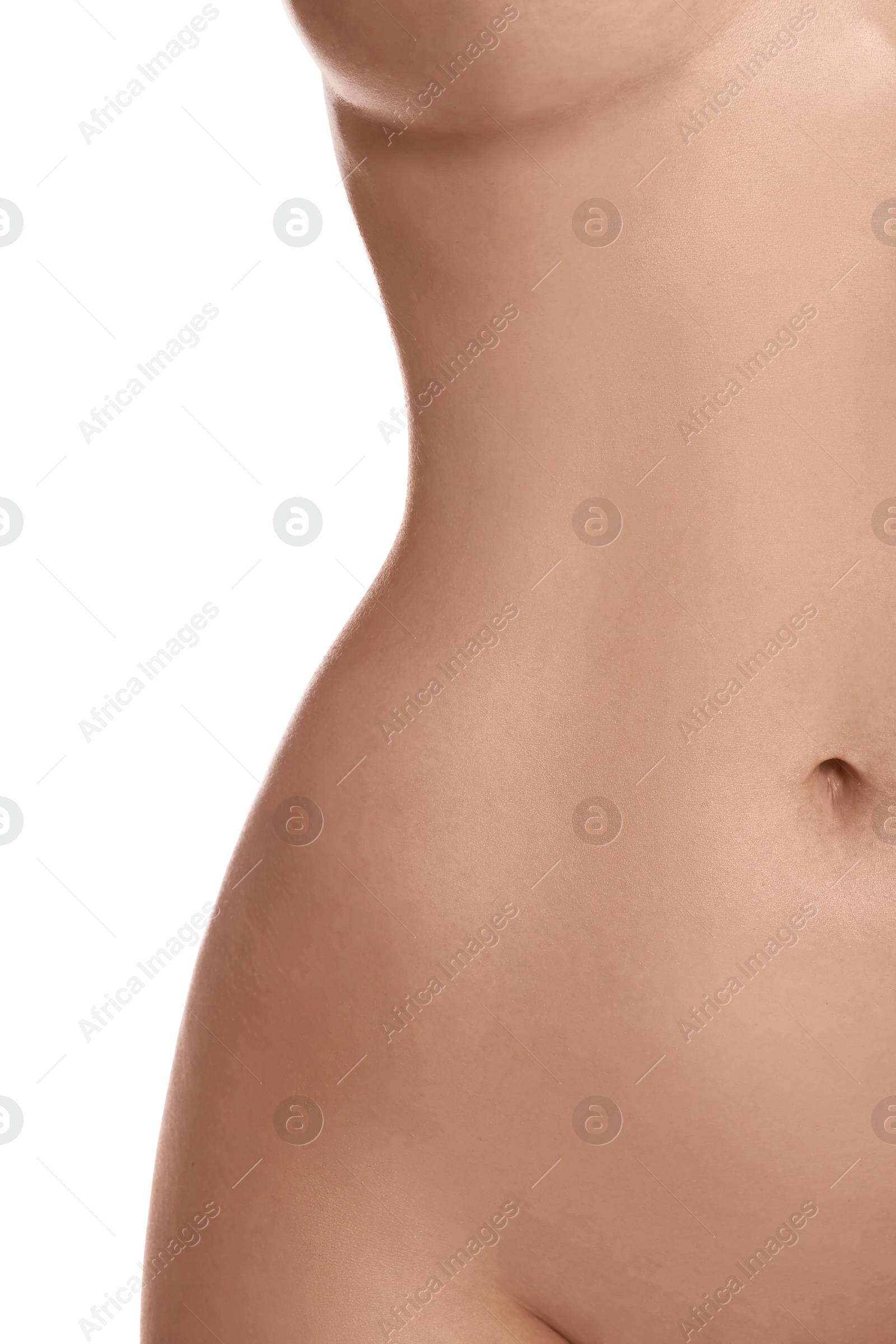 Photo of Nude woman on white background, closeup view