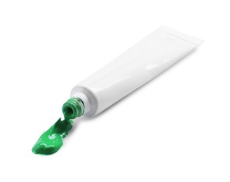 Photo of Tube with green paint isolated on white