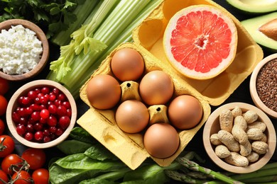 Photo of Many different healthy food on table, flat lay