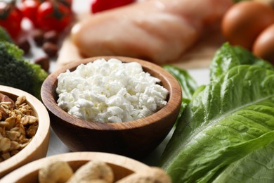 Many different healthy food on table, closeup