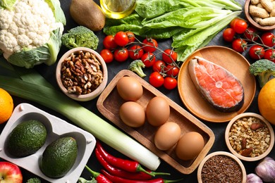 Photo of Many different healthy food on table, flat lay