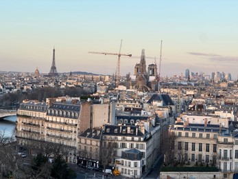 Photo of Beautiful buildings and Eiffel tower in Paris, view from hotel window