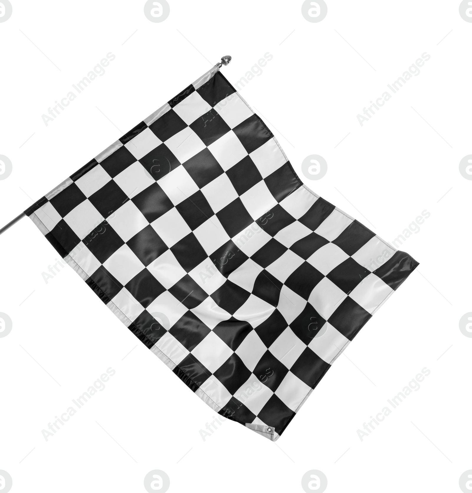 Photo of One checkered finish flag isolated on white