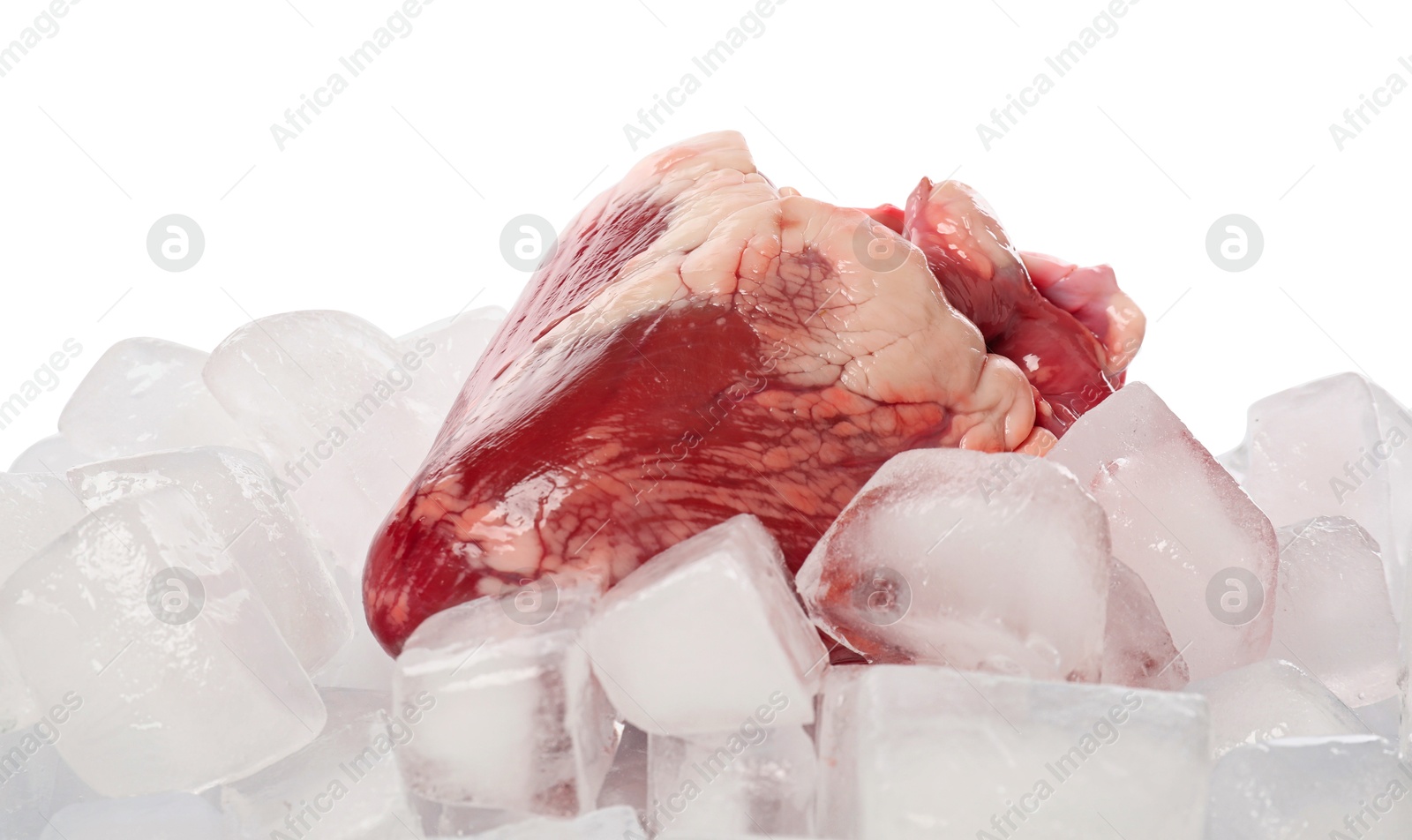 Photo of Heart with ice cubes on white background