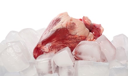 Photo of Heart with ice cubes on white background