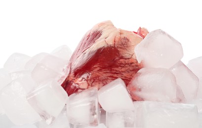 Heart with ice cubes on white background