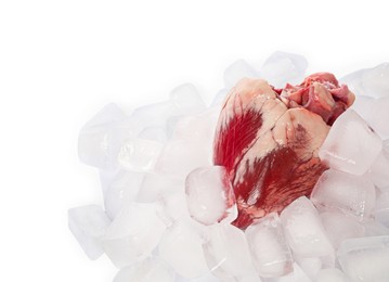 Photo of Heart with ice cubes on white background