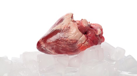 Photo of Heart with ice cubes on white background